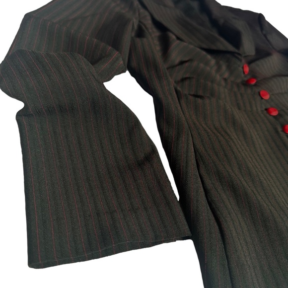 Black & Grey Pin Stripe Red Button Down Detail Blazer - Picture 3 of 4